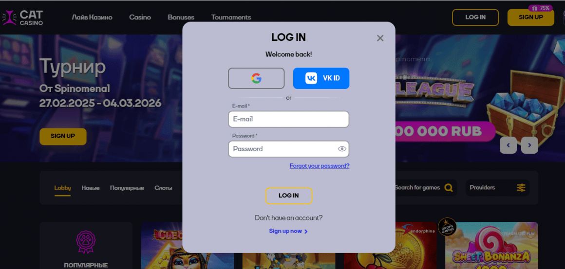 Вход в личный кабинет онлайн-казино Cat